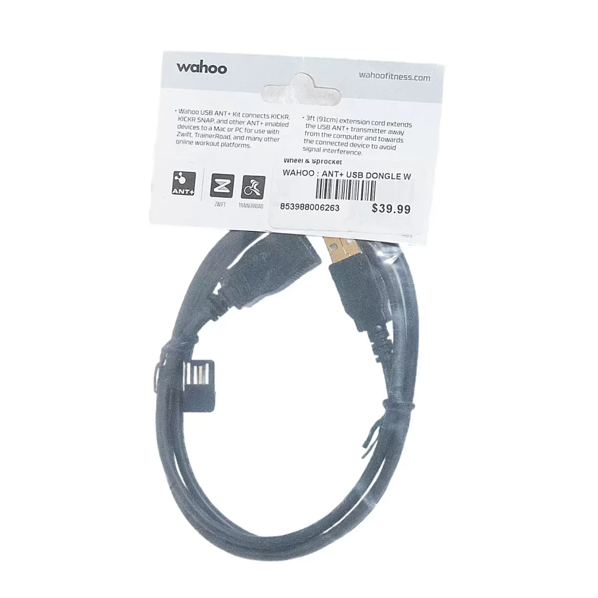 Wahoo Fitness USB ANT+ Dongle with 3ft Extender Cable - Image 2